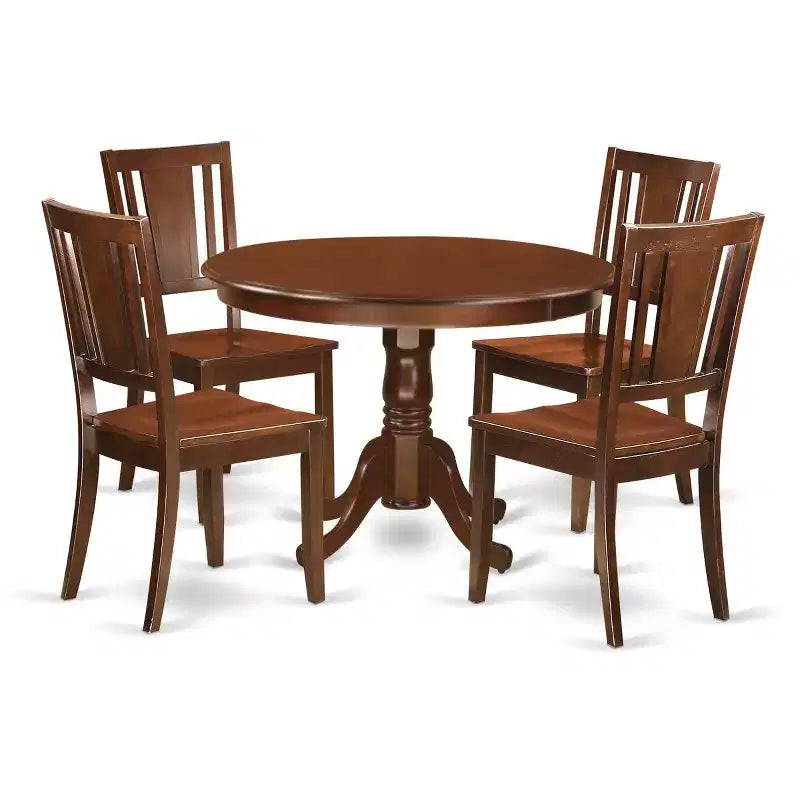 Set da pranzo rotondo in mogano da 5 pezzi, 4 posti a sedere
