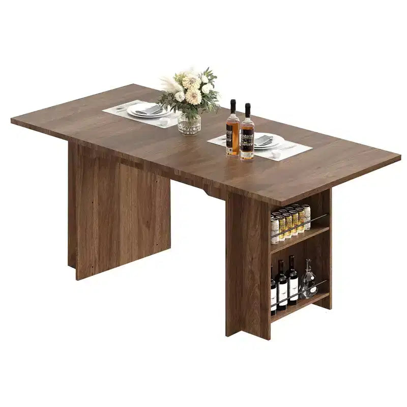 Tavolo da pranzo stile rustico grigio/noce con ripiani, 6 posti