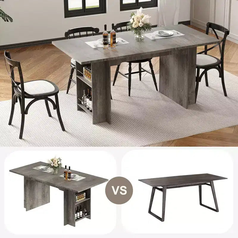 Tavolo da pranzo stile rustico grigio/noce con ripiani, 6 posti