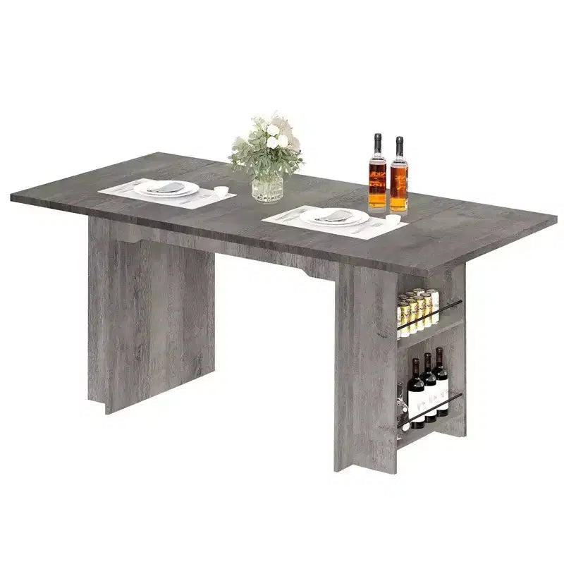 Tavolo da pranzo stile rustico grigio/noce con ripiani, 6 posti