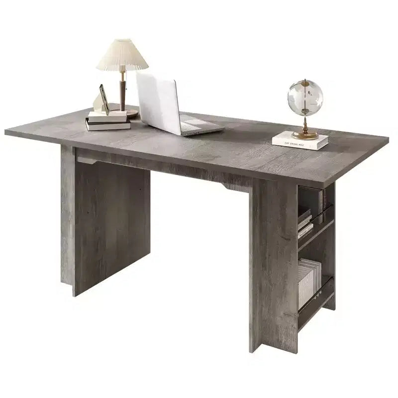 Tavolo da pranzo stile rustico grigio/noce con ripiani, 6 posti