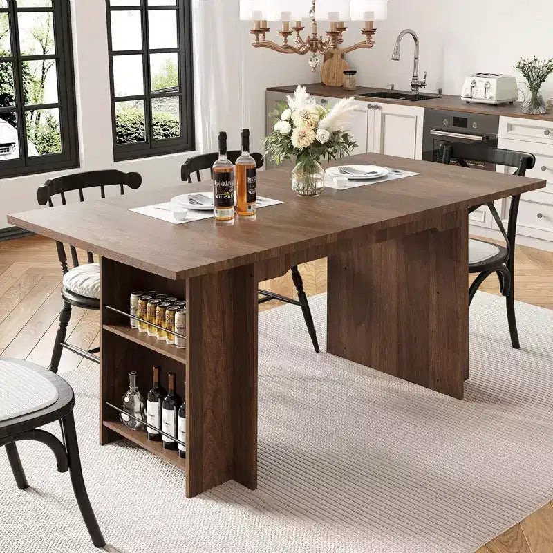 Tavolo da pranzo stile rustico grigio/noce con ripiani, 6 posti