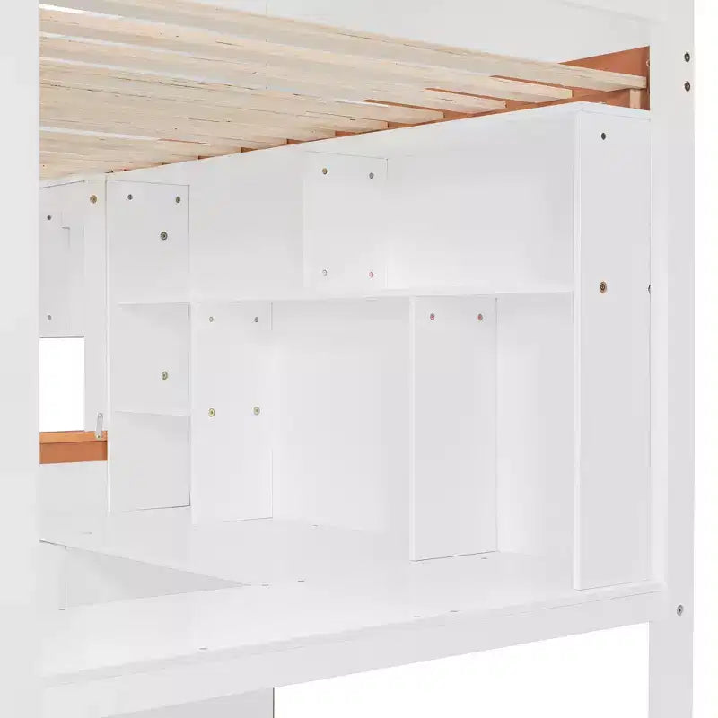 Letto a castello bianco e arancione con scrivania/armadio, LED e contenitore, età 6+