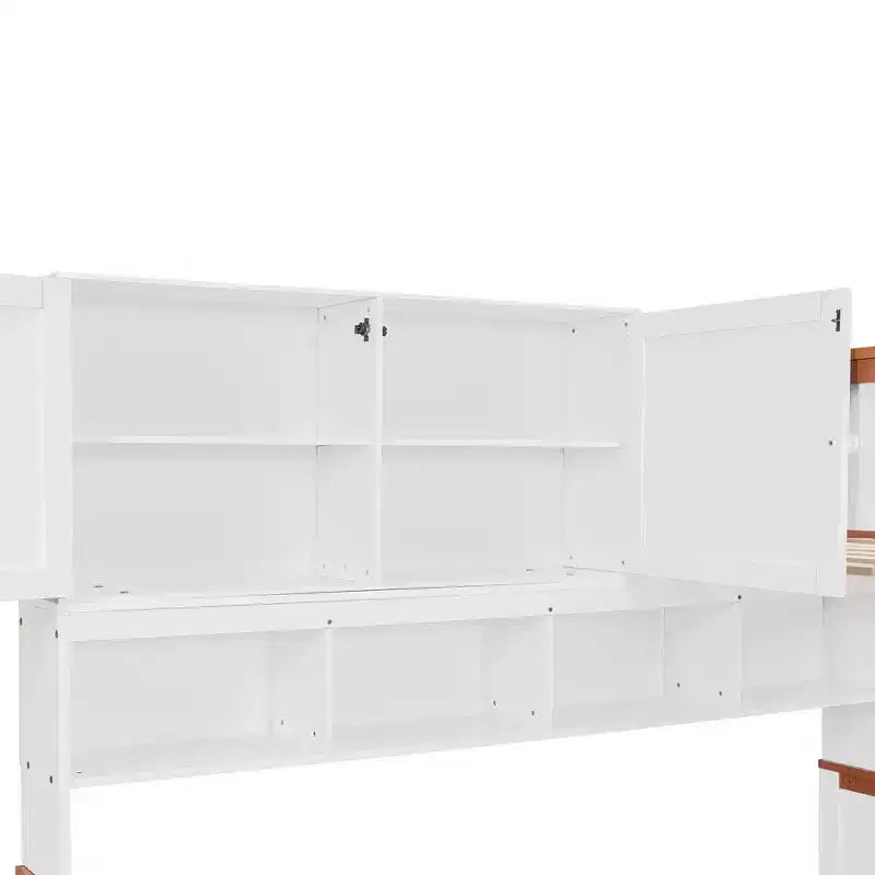 Letto a castello bianco e arancione con scrivania/armadio, LED e contenitore, età 6+