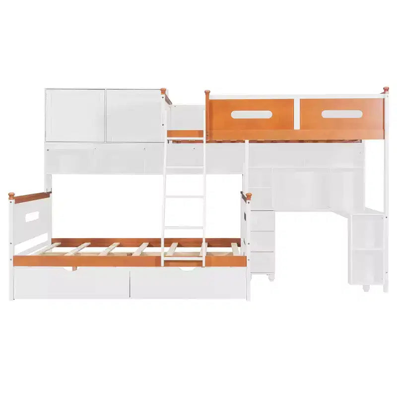 Letto a castello bianco e arancione con scrivania/armadio, LED e contenitore, età 6+