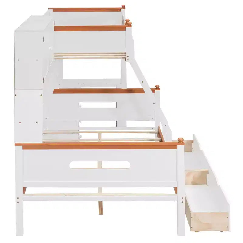 Letto a castello bianco e arancione con scrivania/armadio, LED e contenitore, età 6+