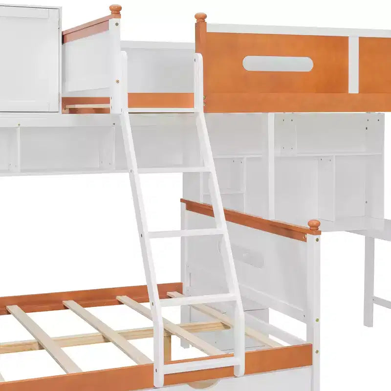 Letto a castello bianco e arancione con scrivania/armadio, LED e contenitore, età 6+