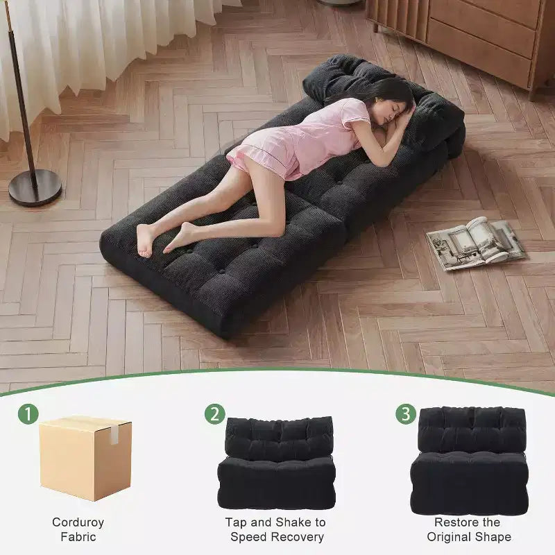 Divano letto pieghevole con cuscino beige/nero/grigio, 1 posto