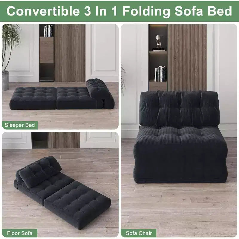 Divano letto pieghevole con cuscino beige/nero/grigio, 1 posto