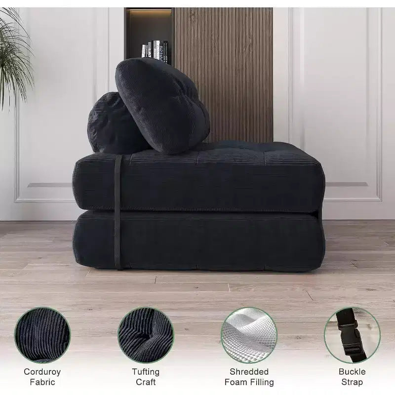 Divano letto pieghevole con cuscino beige/nero/grigio, 1 posto