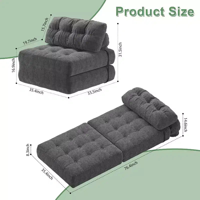 Divano letto pieghevole con cuscino beige/nero/grigio, 1 posto