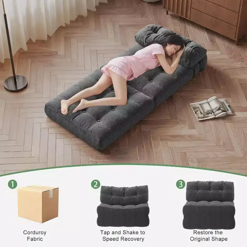Divano letto pieghevole con cuscino beige/nero/grigio, 1 posto