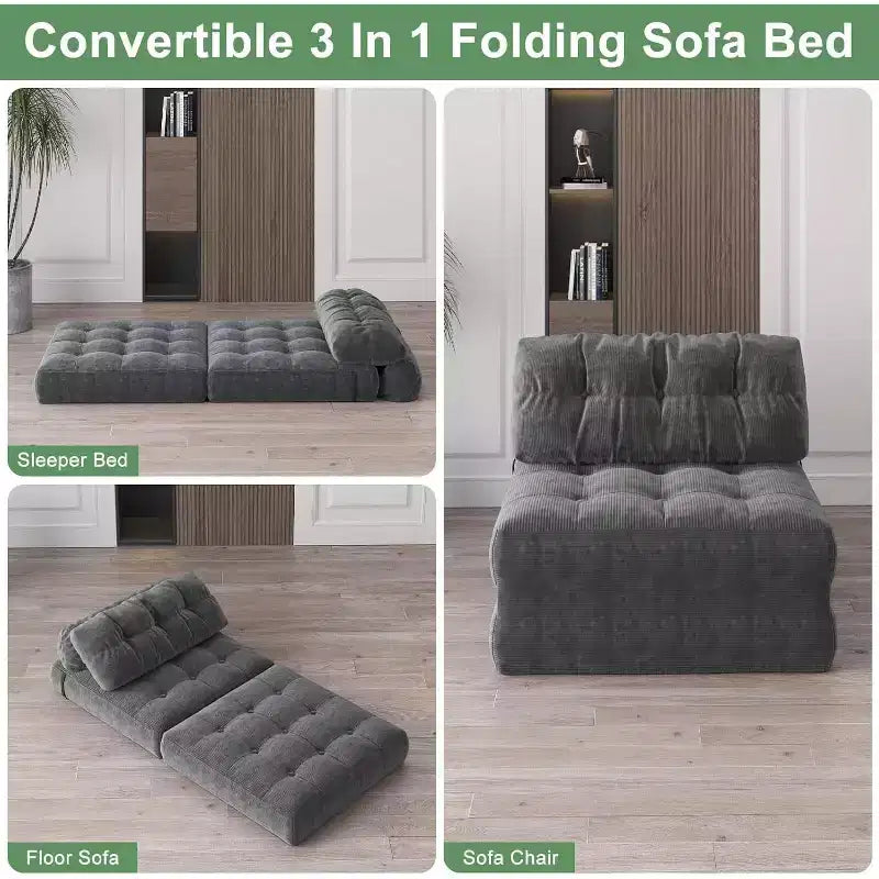 Divano letto pieghevole con cuscino beige/nero/grigio, 1 posto