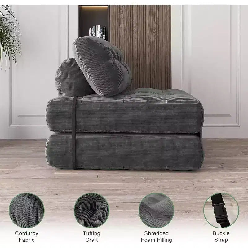 Divano letto pieghevole con cuscino beige/nero/grigio, 1 posto