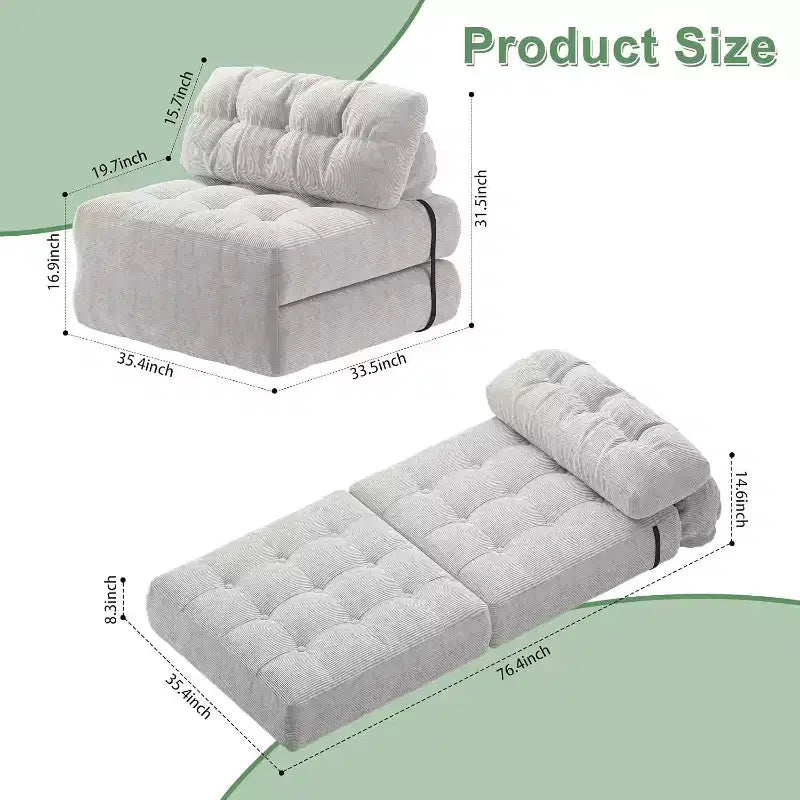 Divano letto pieghevole con cuscino beige/nero/grigio, 1 posto