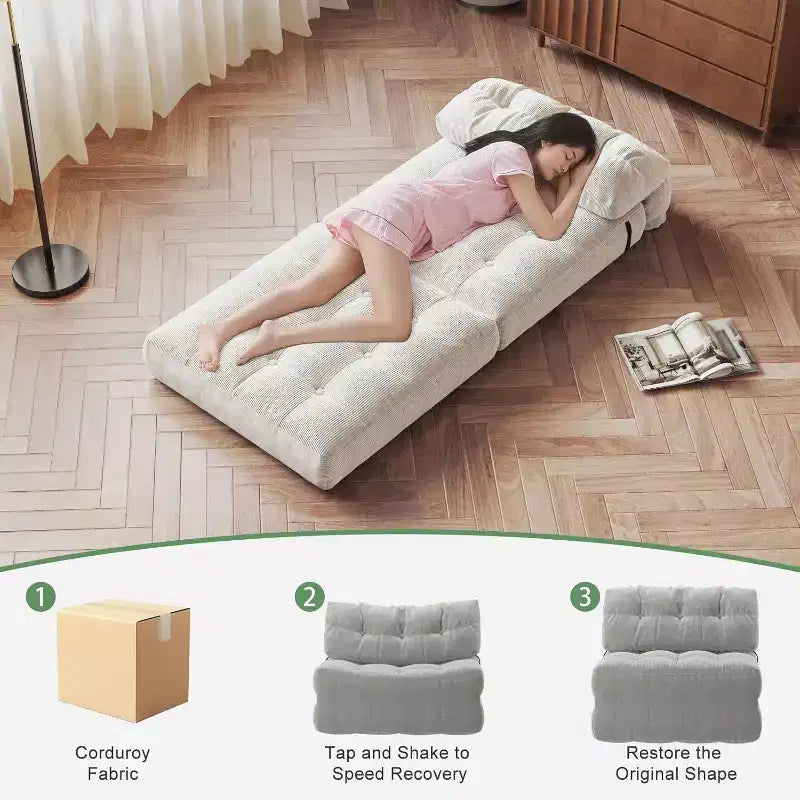 Divano letto pieghevole con cuscino beige/nero/grigio, 1 posto
