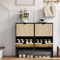 Wooden Fluted Shoe Storage Cabinet with 4 Flip Drawers, Narrow with Metal Legs, Modern Farmhouse Hidden Shoe Rack for Entryway, Hallway