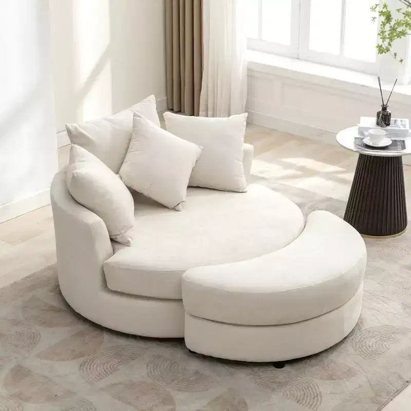 Poltrona a botte girevole a 360° in ciniglia con pouf contenitore e 4 cuscini, 1 posto