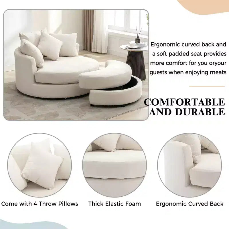 Poltrona a botte girevole a 360° in ciniglia con pouf contenitore e 4 cuscini, 1 posto