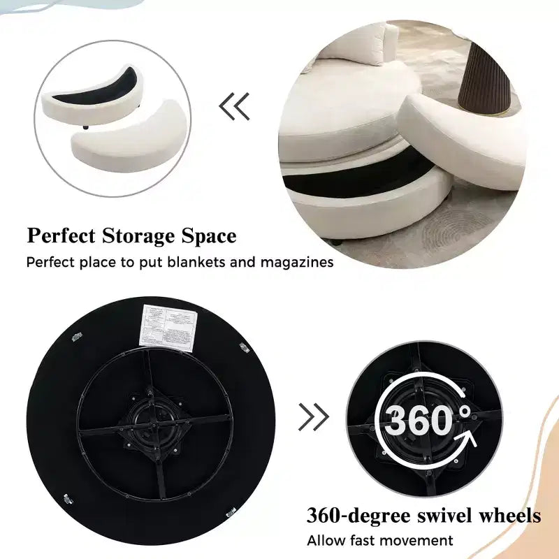 Poltrona a botte girevole a 360° in ciniglia con pouf contenitore e 4 cuscini, 1 posto