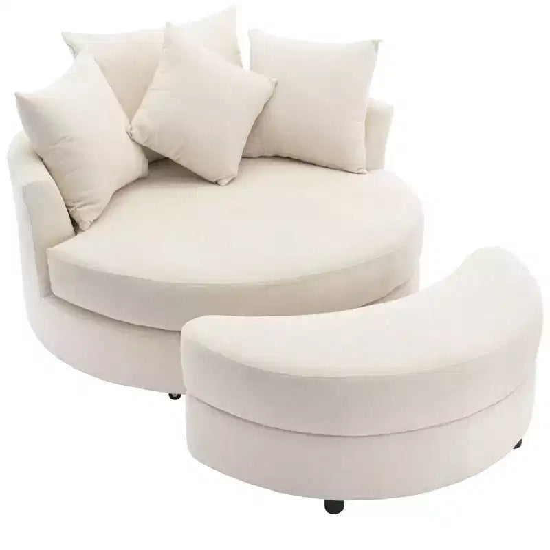 CLIHOME 360 Swivel Accent Barrel Chair with Storage Ottoman & 4 Pillows, Modern Chenille Leisure Chair Round Accent
