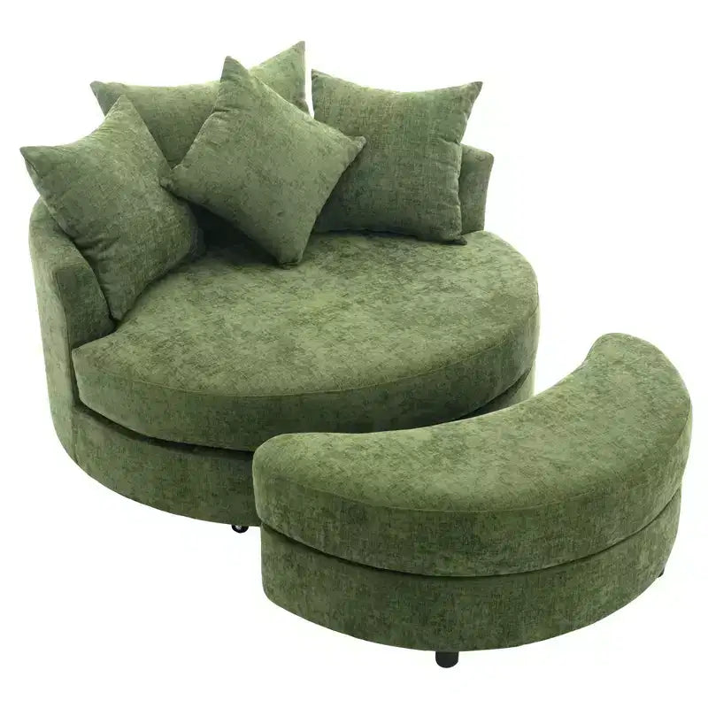 Poltrona a botte girevole a 360° in ciniglia con pouf contenitore e 4 cuscini, 1 posto