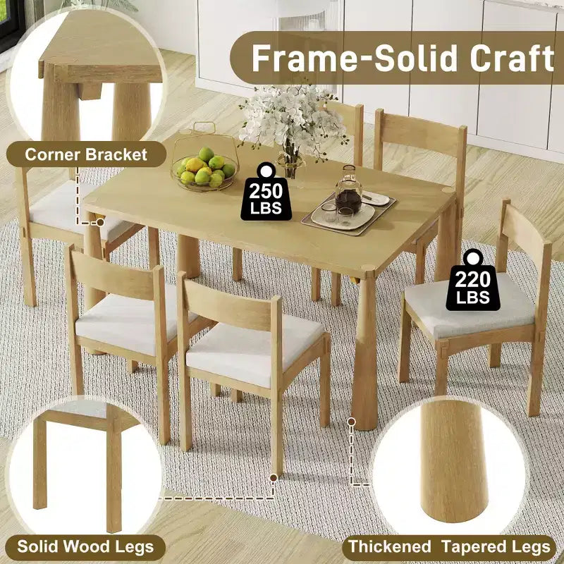 Set da pranzo retrò Espresso/legno naturale, 6 posti a sedere