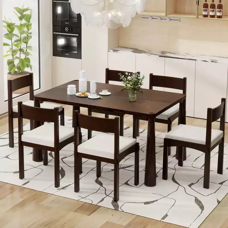 Set da pranzo retrò Espresso/legno naturale, 6 posti a sedere