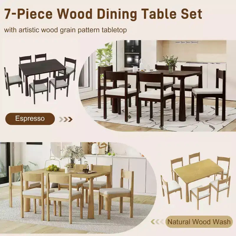 Set da pranzo retrò Espresso/legno naturale, 6 posti a sedere