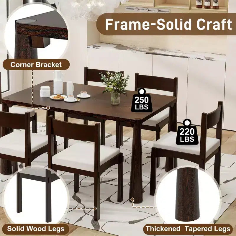 Set da pranzo retrò Espresso/legno naturale, 6 posti a sedere
