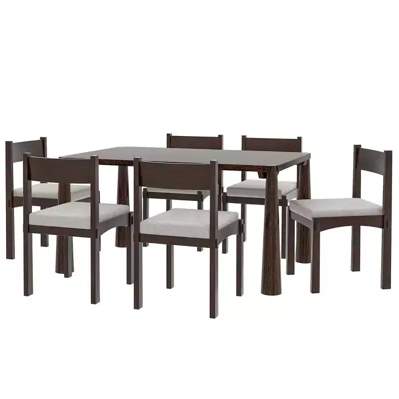Set da pranzo retrò Espresso/legno naturale, 6 posti a sedere