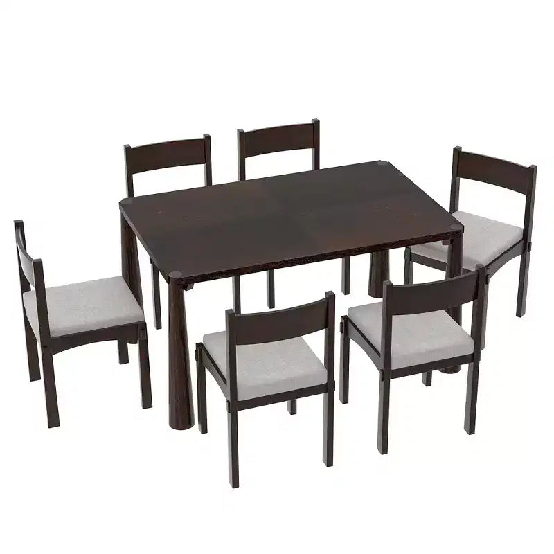 Set da pranzo retrò Espresso/legno naturale, 6 posti a sedere