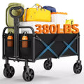Foldable Carts , Utility Collapsible Wagon with All-Terrain Wheels, Adjustable Handle, 380LBS Folding Utility Wagon for Camping, Shopping, Garden