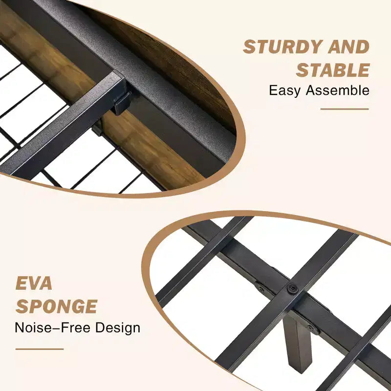 Struttura letto a piattaforma marrone rustico con testiera a libreria, 4 cassetti e ricarica USB, matrimoniale/queen/king