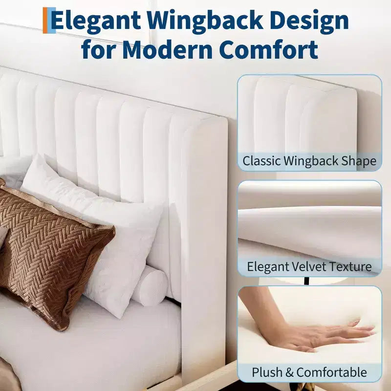 Struttura Letto Imbottita Wingback, con Trapuntatura Verticale, Matrimoniale/Queen, 1-2 Posti