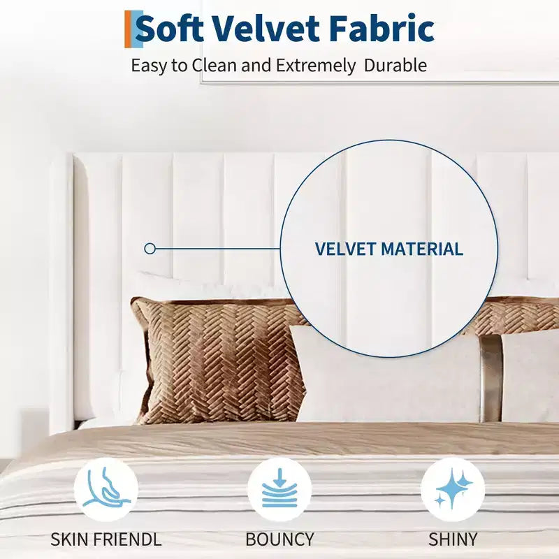 Struttura Letto Imbottita Wingback, con Trapuntatura Verticale, Matrimoniale/Queen, 1-2 Posti