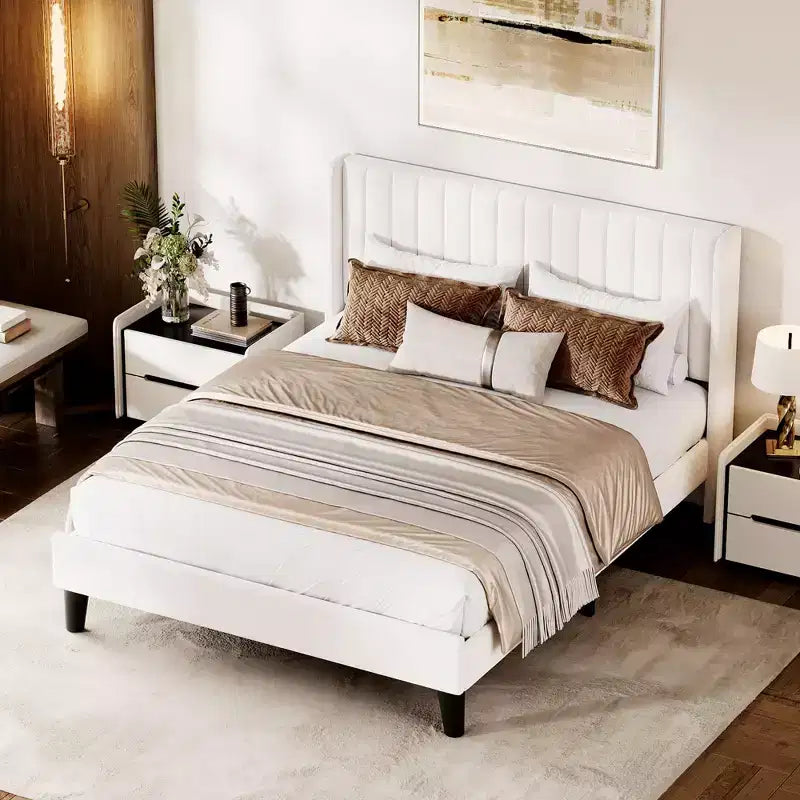 Struttura Letto Imbottita Wingback, con Trapuntatura Verticale, Matrimoniale/Queen, 1-2 Posti