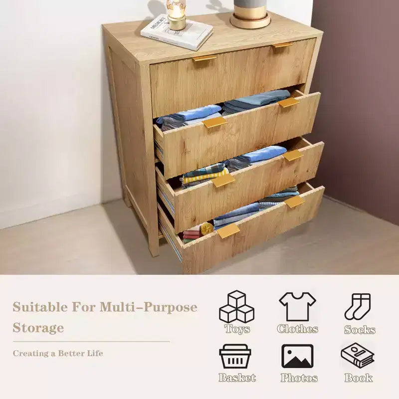 Comò a 4 cassetti, nero/rovere scanalato, stile Mid-Century Modern, per 1 persona
