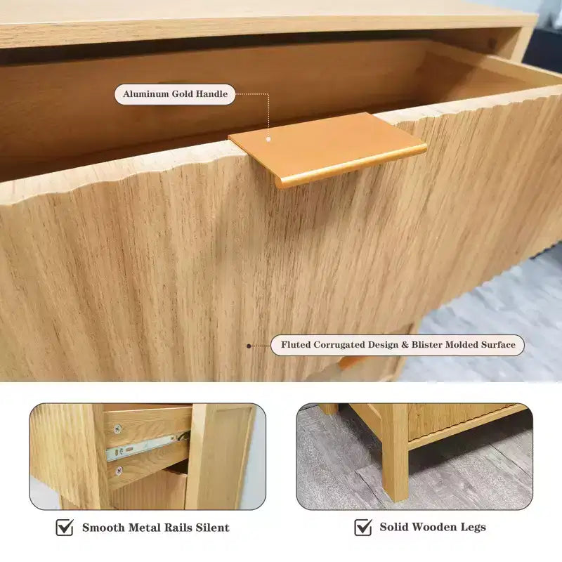 Comò a 4 cassetti, nero/rovere scanalato, stile Mid-Century Modern, per 1 persona