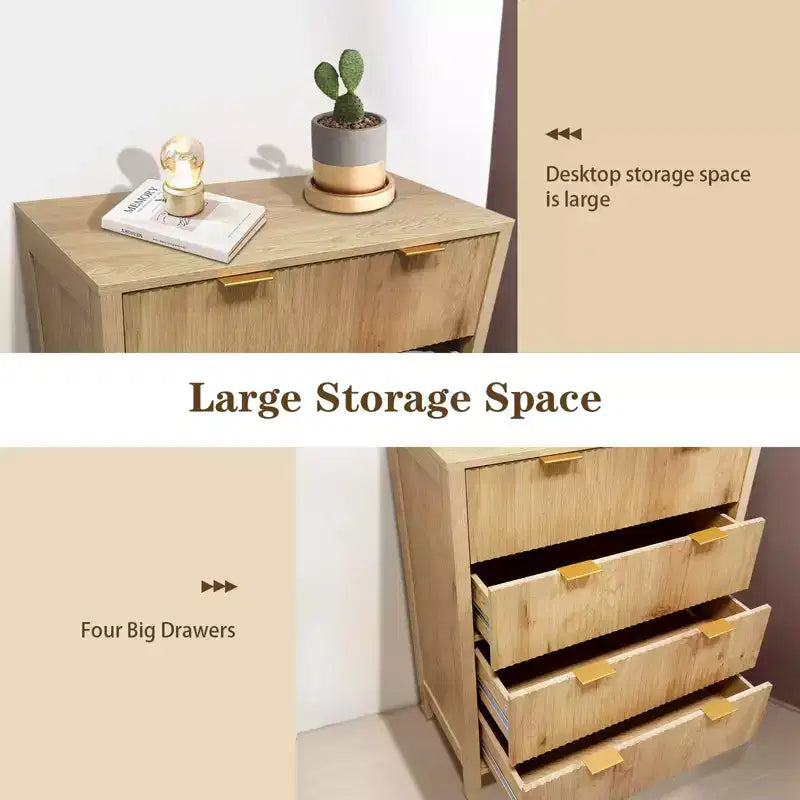 Comò a 4 cassetti, nero/rovere scanalato, stile Mid-Century Modern, per 1 persona