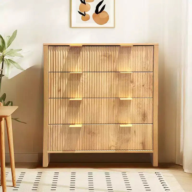 Comò a 4 cassetti, nero/rovere scanalato, stile Mid-Century Modern, per 1 persona