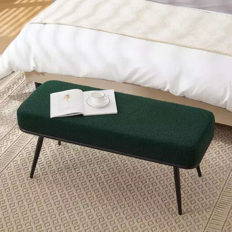 Panca/Poggiapiedi Teddy Fleece Nera/Verde/Bianca, Stile Mid-Century, 1 Posto