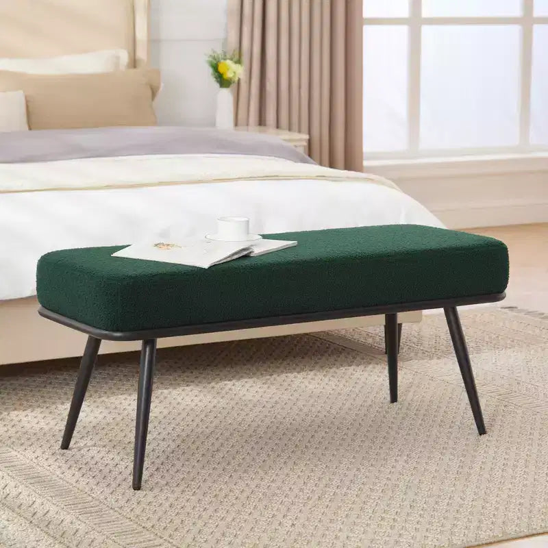 Panca/Poggiapiedi Teddy Fleece Nera/Verde/Bianca, Stile Mid-Century, 1 Posto