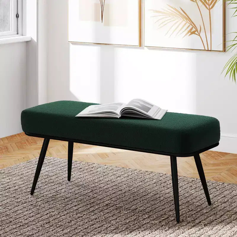 Panca/Poggiapiedi Teddy Fleece Nera/Verde/Bianca, Stile Mid-Century, 1 Posto