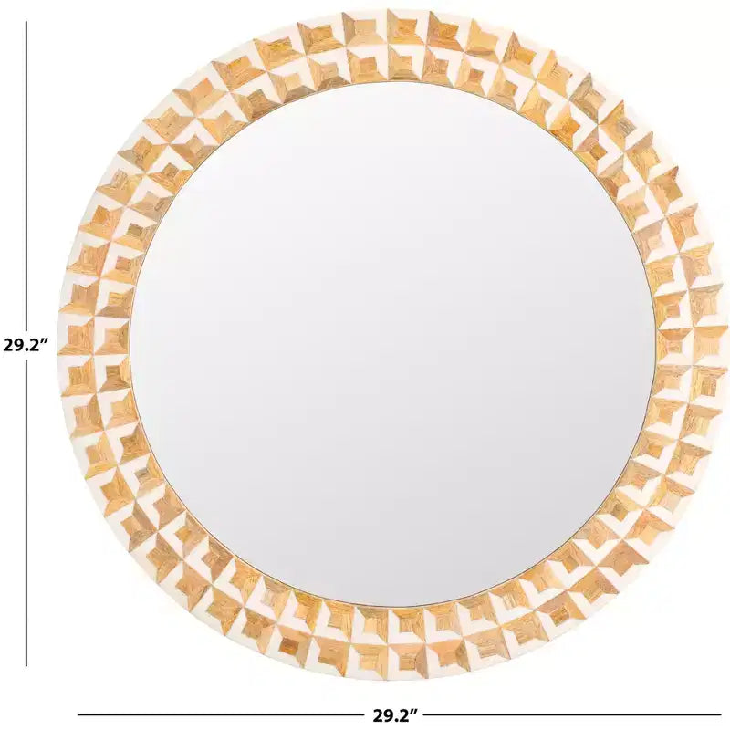 Specchio da Parete Rotondo Anticato Avorio e Marrone, Singolo, 29,2"