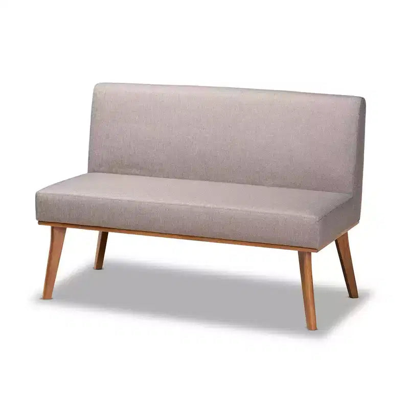Set da pranzo moderno di metà secolo Odessa da 5 pezzi: tavolo in legno di gomma marrone e sedute imbottite, gambe curve, 4 posti, non allungabile
