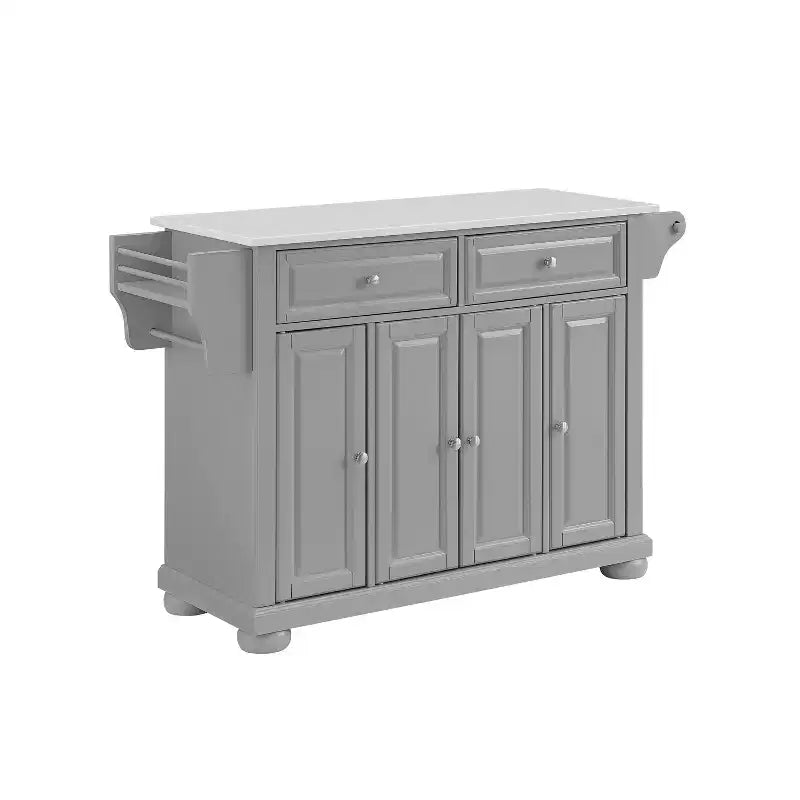 Carrello da Cucina con Isola e Ruote con Piano in Granito Grigio