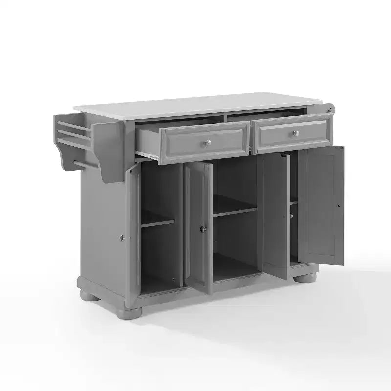 Carrello da Cucina con Isola e Ruote con Piano in Granito Grigio