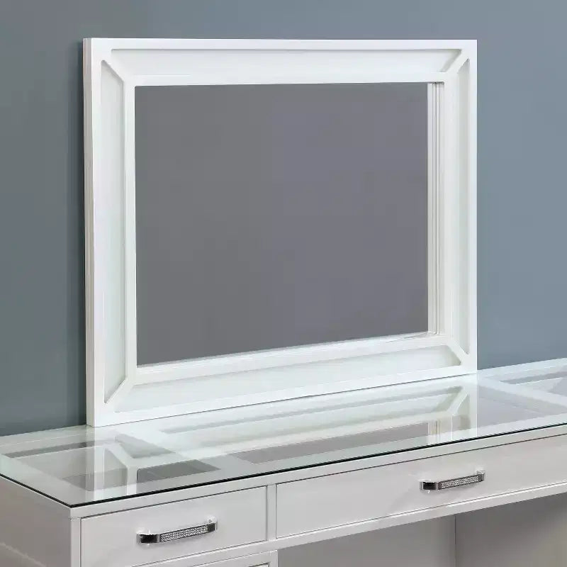 Set toeletta rettangolare bianco con specchio LED e sgabello, 1 posto