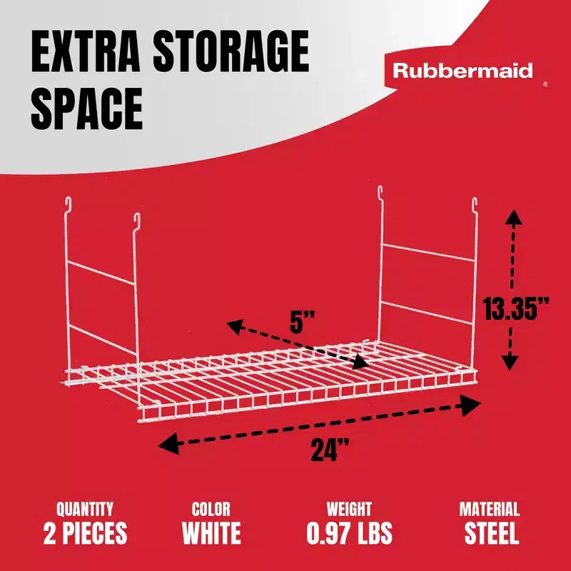 Rubbermaid 24 Scaffale sospeso universale in filo di acciaio per armadio, spazio aggiuntivo (confezione da 2)